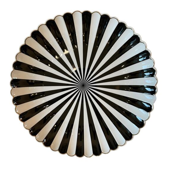 Monterey Bay Porcelain Serving Platter 12.5in Round Black White Striped NEW - Picture 14 of 14